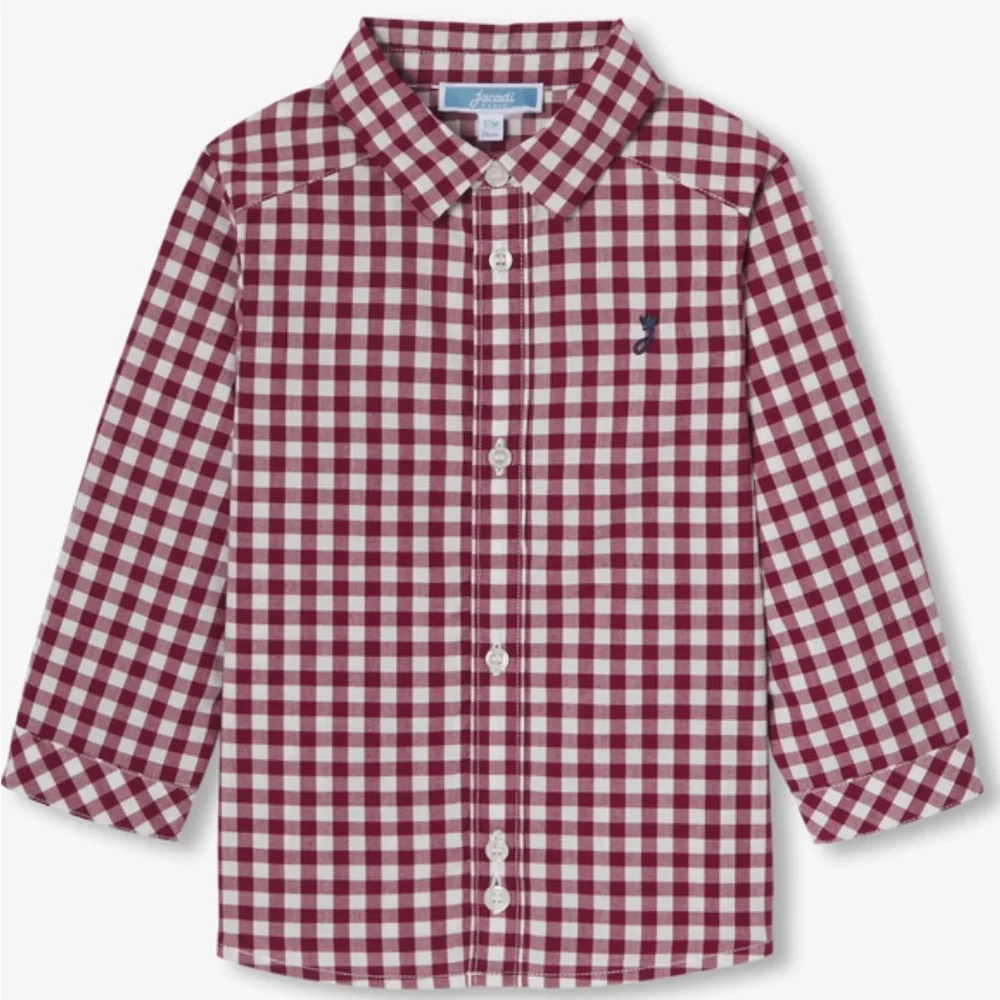 Crewcuts Burgundy Plaid Gingham Collared Poplin Shirt Size 2